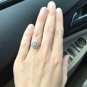 Cushion cut halo engagement ring